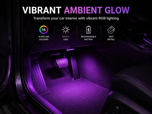 Wireless Car Interior LED Lights – 4-Piece Kit with Remote (8 Colours)