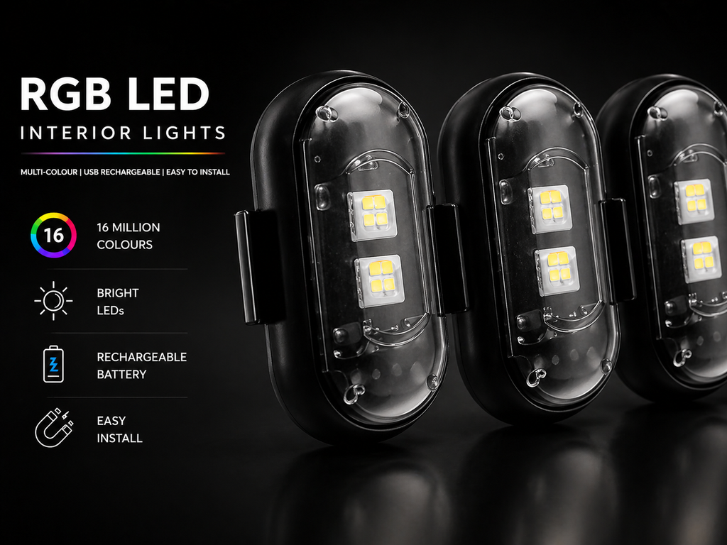 Wireless Car Interior LED Lights – 4-Piece Kit with Remote (8 Colours)