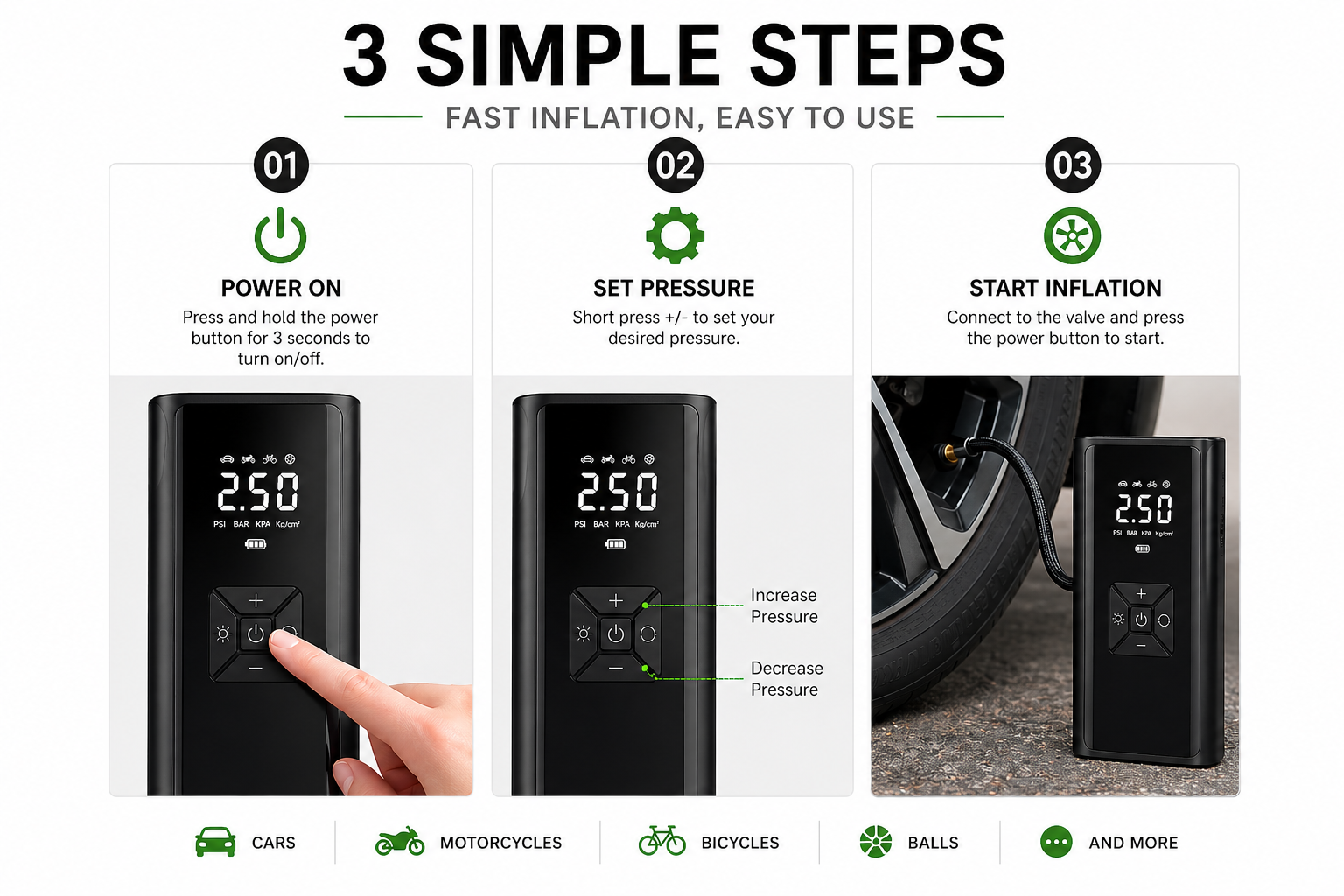 Portable Tyre Inflator - 150PSI Cordless Air Compressor
